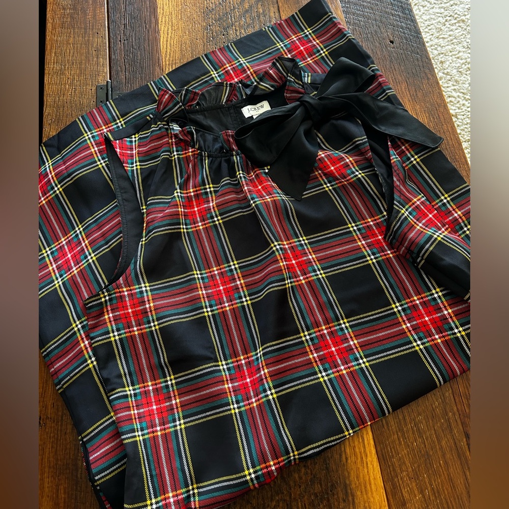 J. Crew Multicolor Plaid Dress with Bow